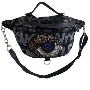 Black and Silver Eye Embellished Women's Bag